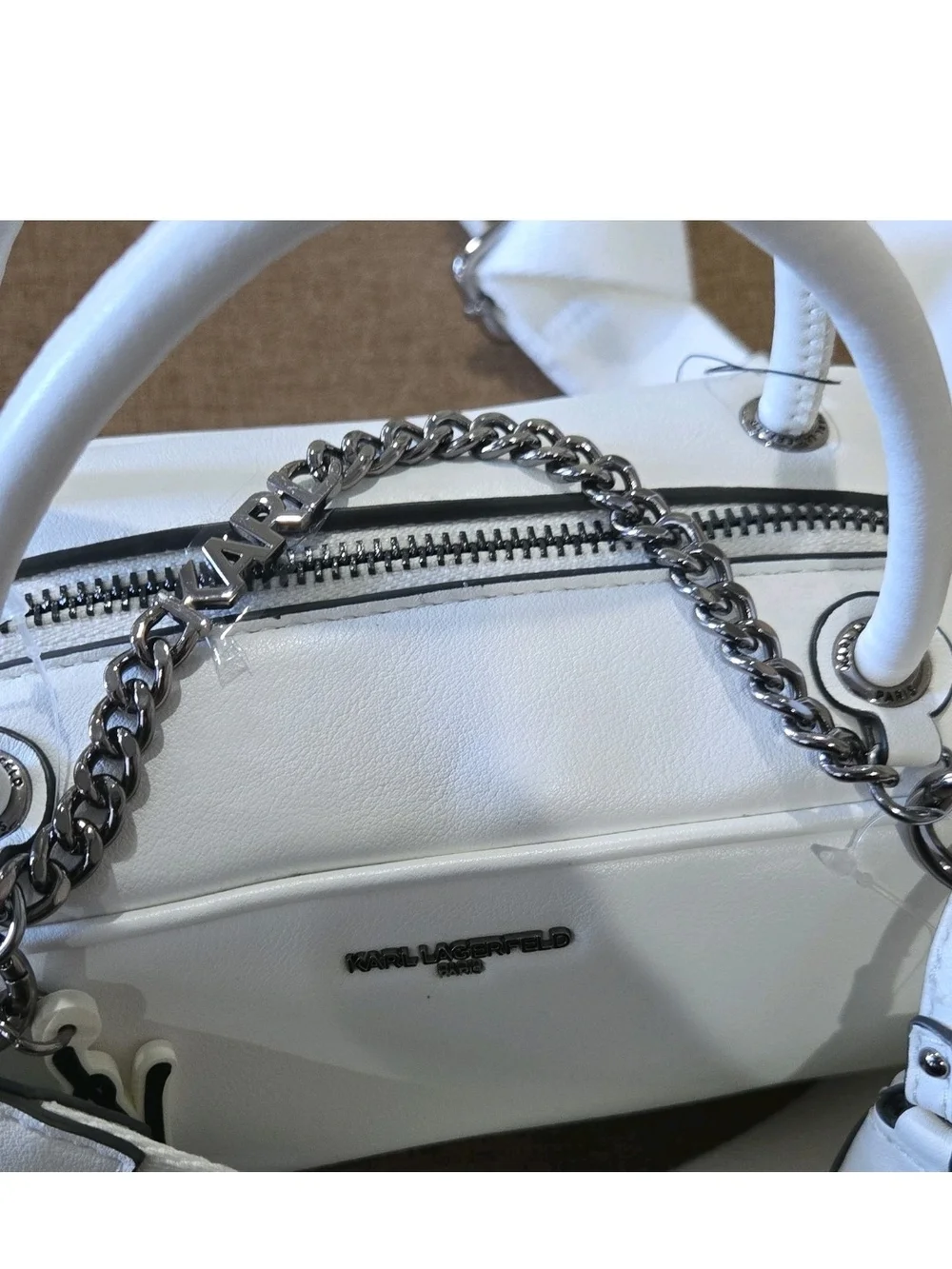 Karl Lagerfeld White Leather Dome Satchel with Strap